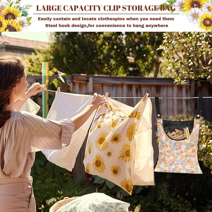 2 Pcs Flower Clothes Pin Hanging Bag, Clothespin Bag Organizer Clothes Pin Bag - Image 5