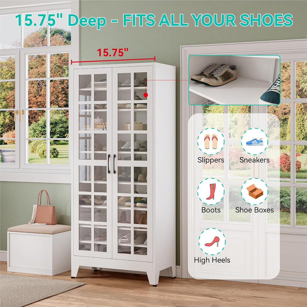 Tall Shoe Cabinet with Doors and Adjustable Shelves