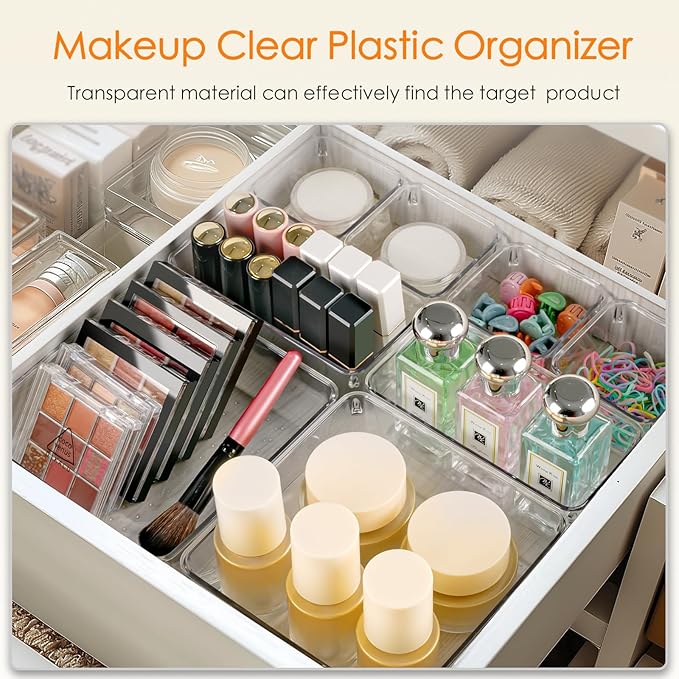 Criusia Drawer Organizer, 26 Pack Clear Plastic Drawer Organizer Bins, - Image 5