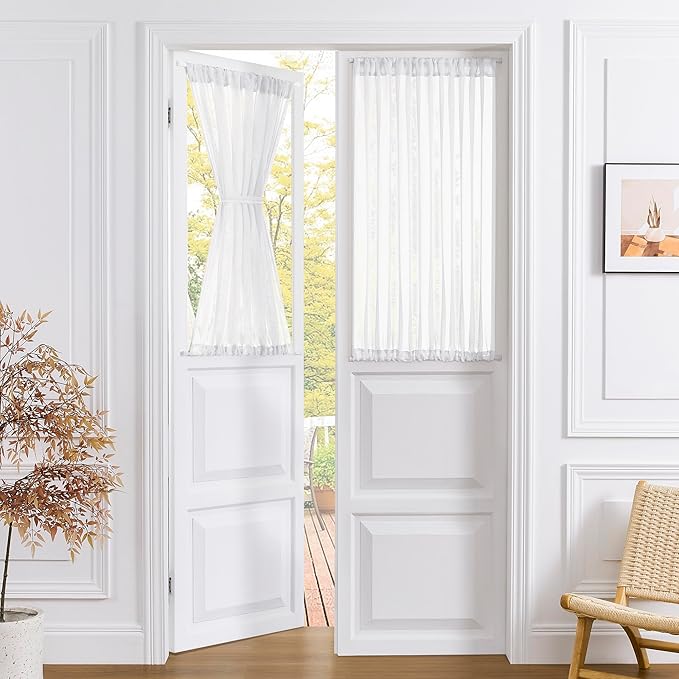 Tollpiz Short Sheer Door Curtains Closet Linen Textured Curtains Sheer Doorway by Tollpiz