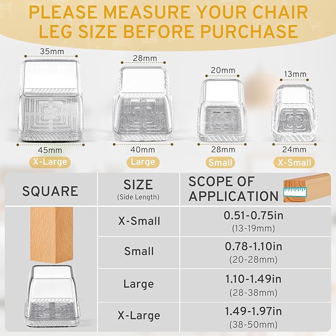 24PCS Square Chair Leg Floor Protectors, Furniture Sliders, Chair Leg Protectors - Image 3