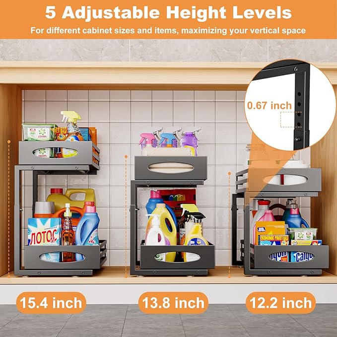 Under Sink Organizer, 2 Tier Under Sink Organizers and Storage, Adjustable - Image 6