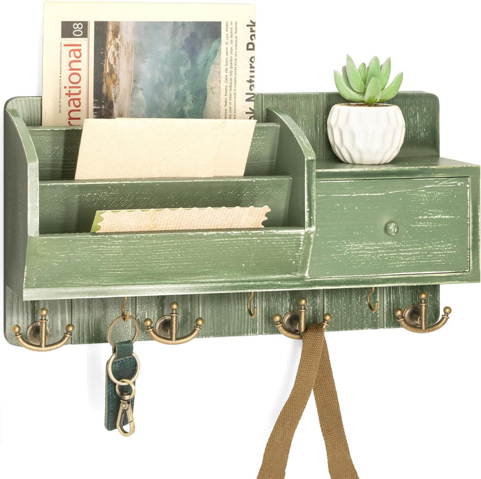 Rebee Vision Key Holder Wall Mount with Mail Sorter for Room Decor, Green