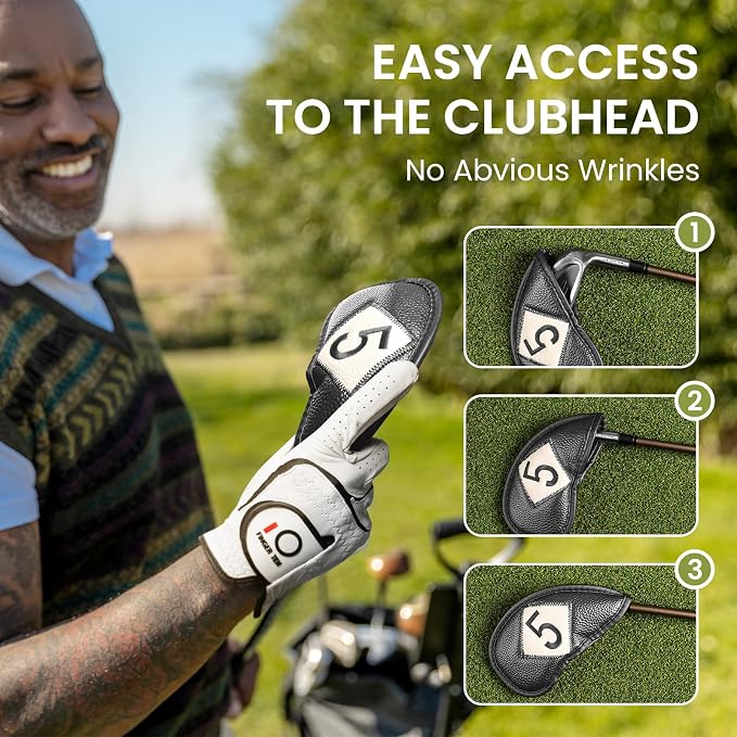 FINGER TEN Premium Synthetic Leather Stylish Iron & Wedge Golf Head Covers - Image 4