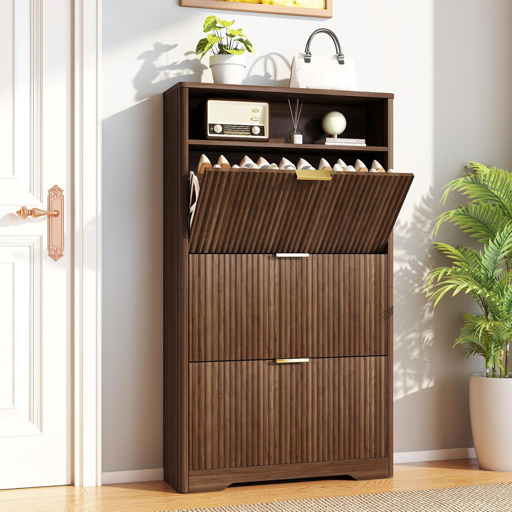 Rovibek Shoe Cabinet Storage for Entryway, Narrow Shoe Rack with 3 Flip Drawe...