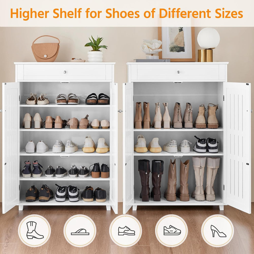 Yaheetech 5-Tier Shoe Storage Cabinet with Doors for Entryway, White