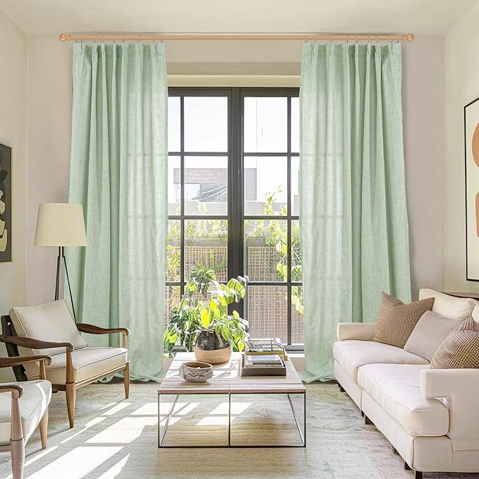YoungsTex Sage Green Linen Curtains 90 Inch Length Living Room, Textured Semi - Image 2