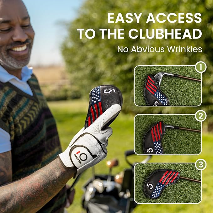 FINGER TEN Premium Synthetic Leather Stylish Iron & Wedge Golf Head Covers - Image 4