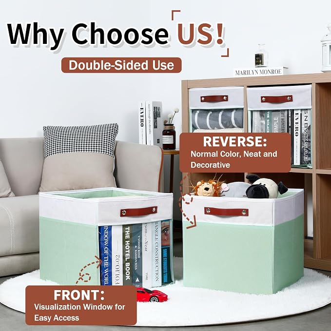 HNZIGE 13x15x13 Cube Storage Bins, 4 Pack Fabric Clear Organizer - Image 5