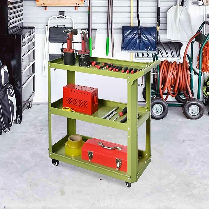 3 Tier Rolling Tool Cart with Lockable Silent Wheels, 330 LBS Capacity - Image 4
