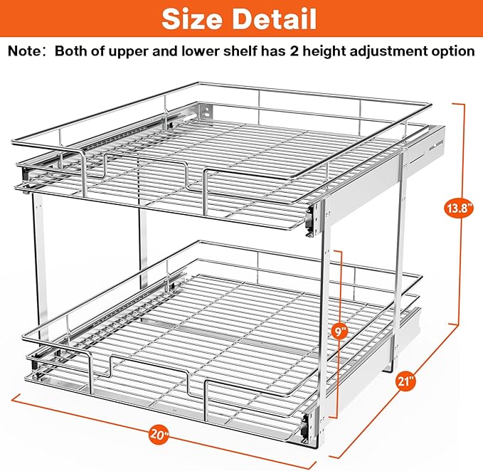 ROOMTEC Individual Pull Out Cabinet Organizer, 2 Tier Spice Rack Organizer - Image 3
