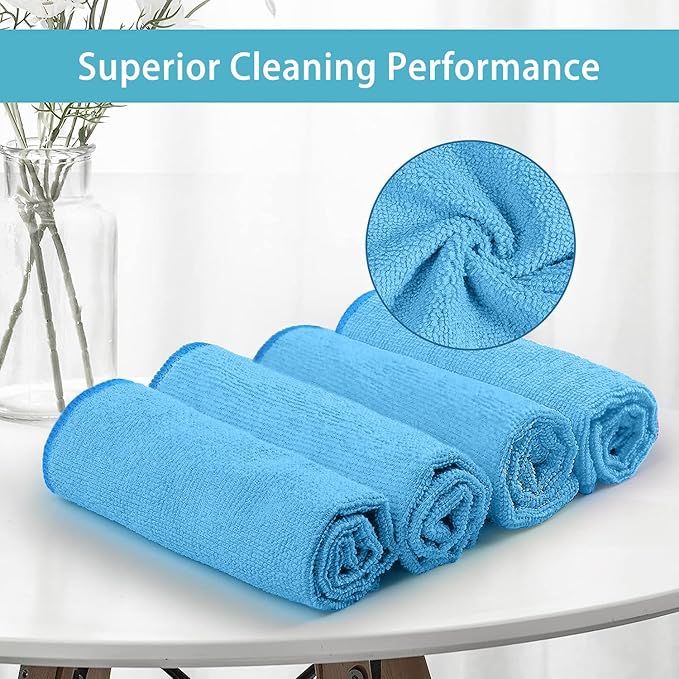 HOMEXCEL Blue Microfiber Cleaning Cloth, 100 Pack Cleaning Towels - Image 2