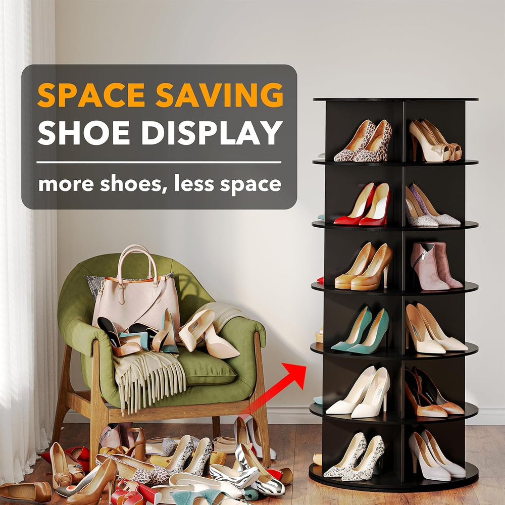 SpaceAid Black 6-Tier Spinning Rotating Shoe Rack Organizer, Shoe Display Tow...
