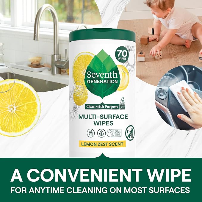 Seventh Generation Multi-Surface Cleaning Wipes, Lemon Zest Scent, Cuts Grease - Image 4