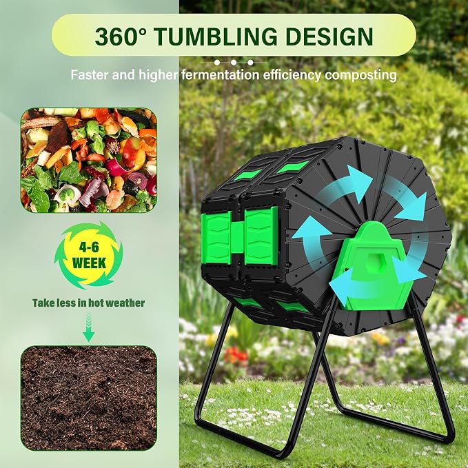 Compost Tumbler, 45 Gallon / 170L Dual Chamber Compost Bin Outdoor, 360° - Image 2