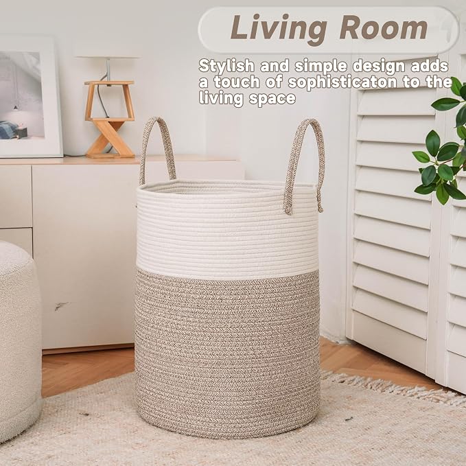 Large Woven Laundry Basket Hamper, 100L Cotton Rope Storage Bin - Image 3