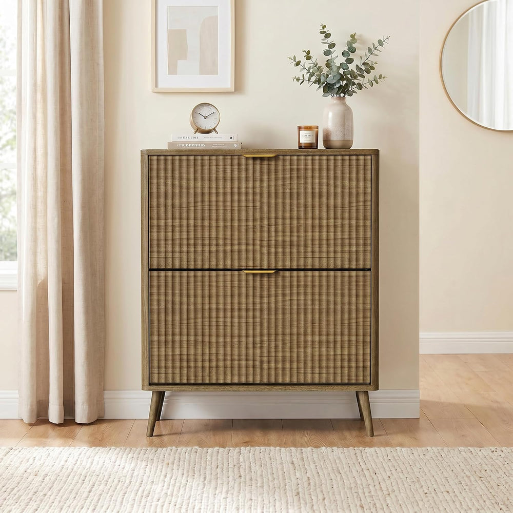 KIGOTY Narrow Shoe Storage Cabinet, Shoe Cabinet with 2 Flip Drawers, Freesta...