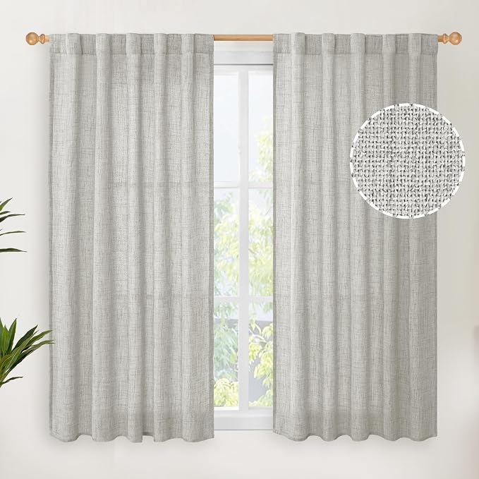 YoungsTex Light Grey Linen Curtains 45 Inch Length by YoungsTex