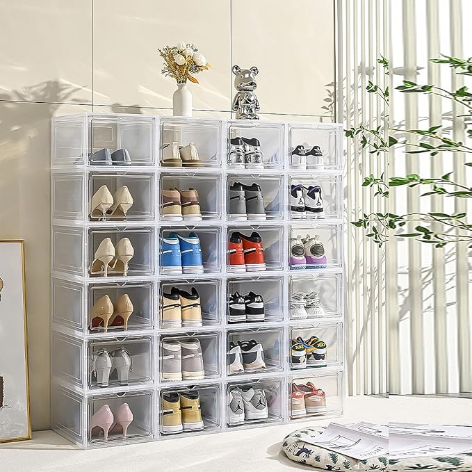 XXL Large Shoe Storage Box, 8 Pack Shoe Boxes Clear Plastic Stackable Fit US 15 - Image 2