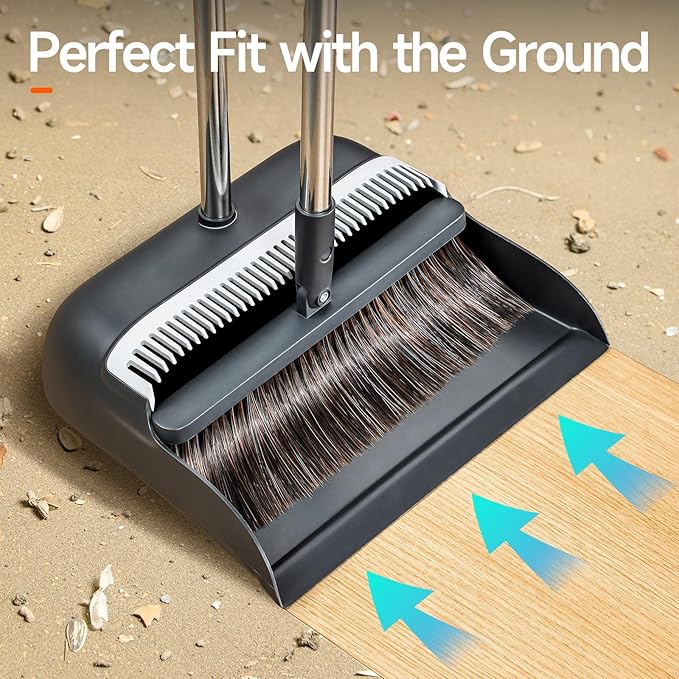 Broom and Dustpan Set for Home, Extra Brush Head & 51.6" Adjustable Long Handle - Image 6