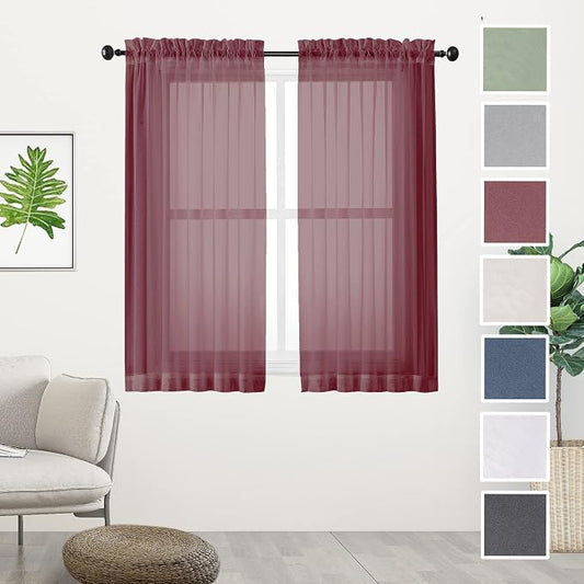 Chyhomenyc Short Sheer Curtains 45 Inches Length 2 Pieces, Light Filtering Soft by Chyhomenyc