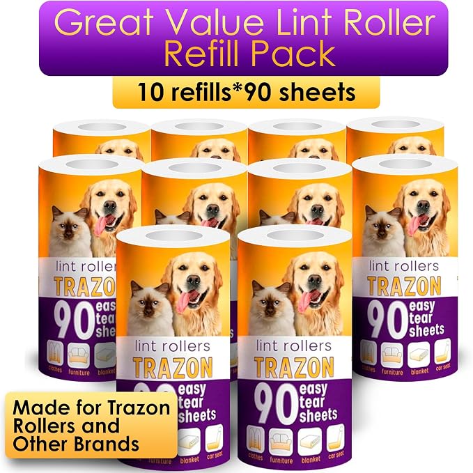 Lint Rollers Pet Hair Value 10 Pack of 900 Sheets / 10 Refills, Sticky Roller - Image 3