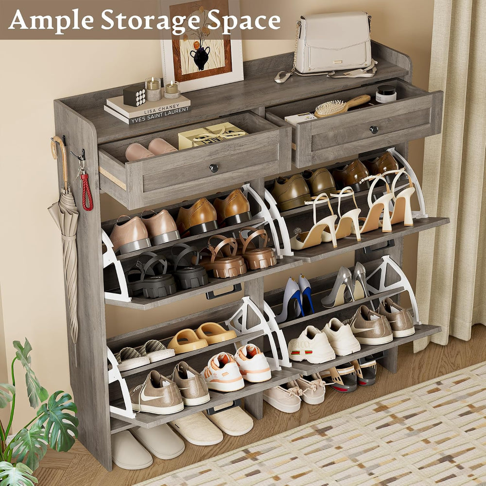 BORNOON Shoe Storage Cabinet for Entryway, Farmhouse Wide Shoe Cabinet with 4...