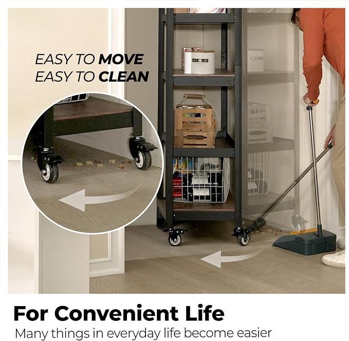 HOMEDANT House 5-Tier Metal Rolling Cart Shelf Rack Casters Heavy Duty Wheel - Image 4