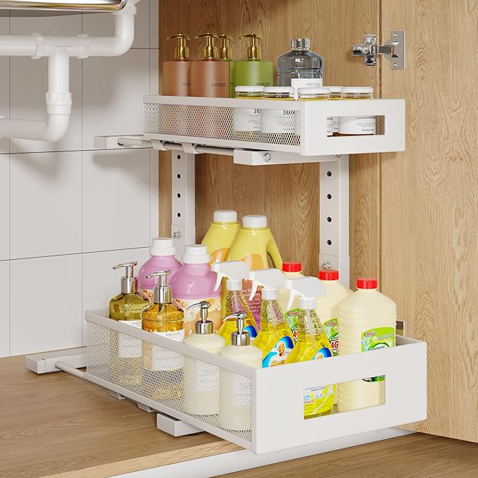 1 Pack-11.4"-16.14"H Under Sink Storage Organizer, Large 2-Tier Elegant Mesh by UnderSinkOrganizer