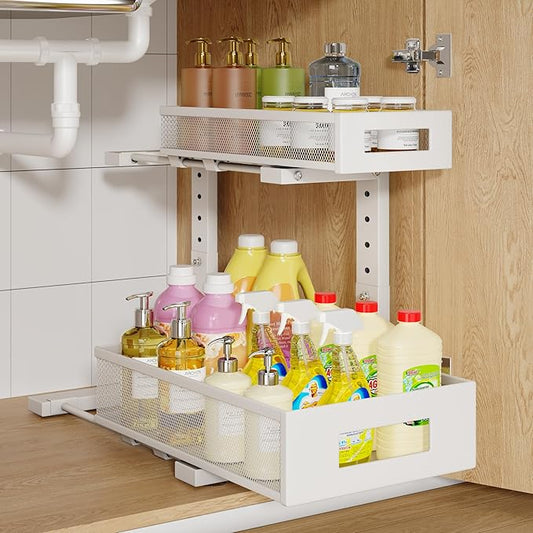 1 Pack-11.4"-16.14"H Under Sink Storage Organizer, Large 2-Tier Elegant Mesh by UnderSinkOrganizer