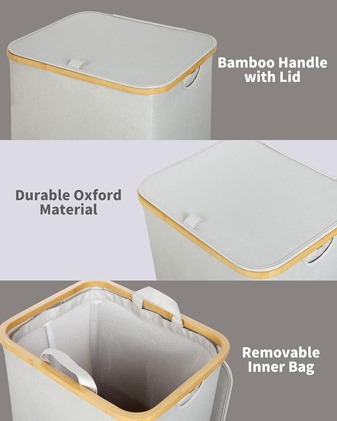 efluky Laundry Basket with Lid and Removable Bag, 100L Tall Laundry Hamper with - Image 5