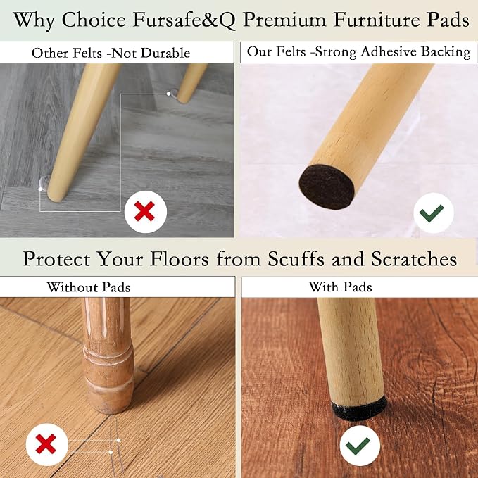 Fursafe&Q Felt Furniture Pads for Hardwood Floors -Self Adhesive Felt Chair Leg - Image 4