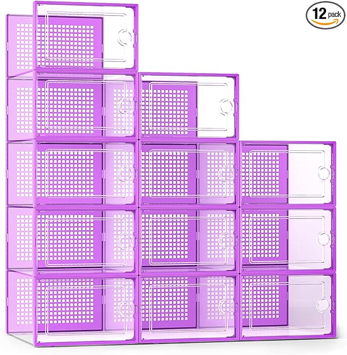 Kuject X-Large Shoe Storage Boxes Organizers Clear Plastic Stackable 12 Pack by Kuject