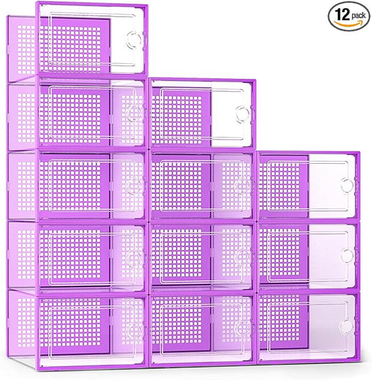 Kuject X-Large Shoe Storage Boxes Organizers Clear Plastic Stackable 12 Pack by Kuject