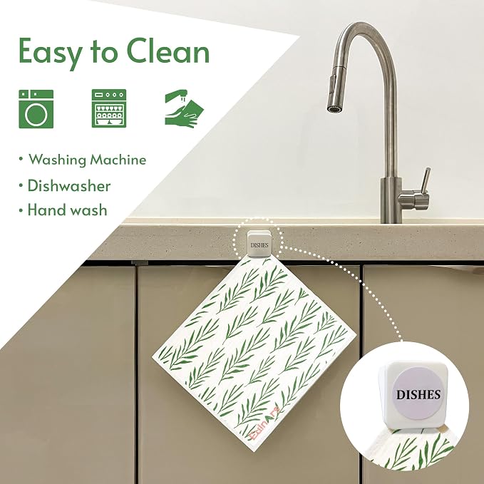 Swedish Dishcloths for Kitchen, 8 Pack Green Reusable Paper Towels - Image 2