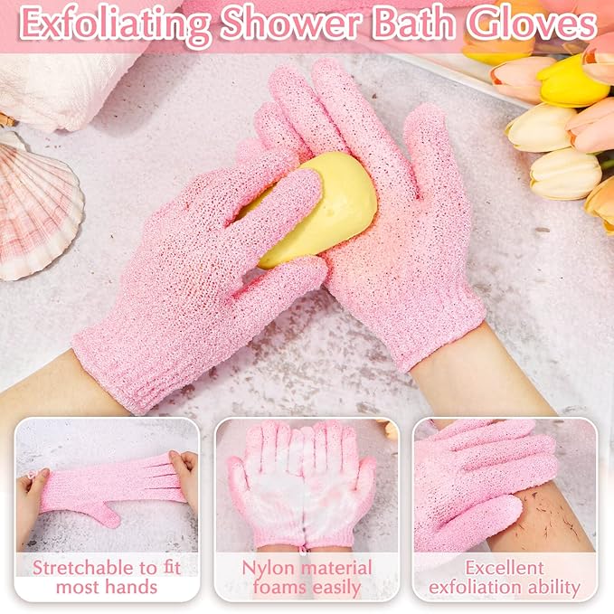 Anezus Exfoliating Shower Bath Gloves Back Scrubber Set - Image 3
