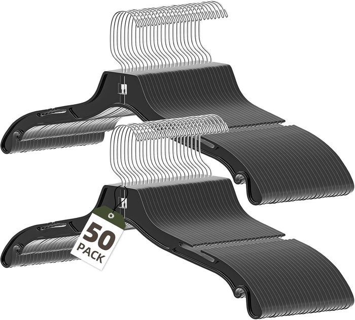 Black Plastic Hanger 50 Pack, Heavy Duty Clothes Hangers