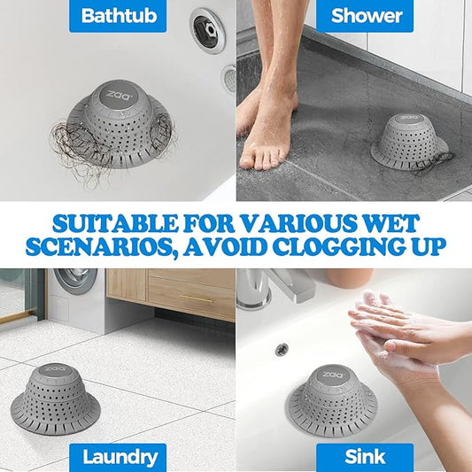 zaa Shower Drain Hair Catcher, 2 Pack Silicone Collapsible Bathtub Drain Cover - Image 2