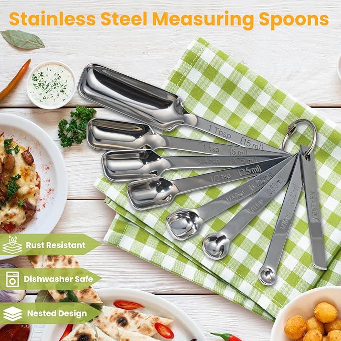 Stainless Steel Measuring Spoons Set of 13, Includes 7 Rectangular Measuring - Image 6