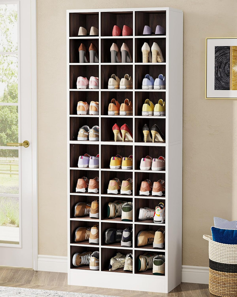 Tribesigns 10-Tier Shoe Storage Cabinet Set of 2, White and Brown Wooden Shoe...