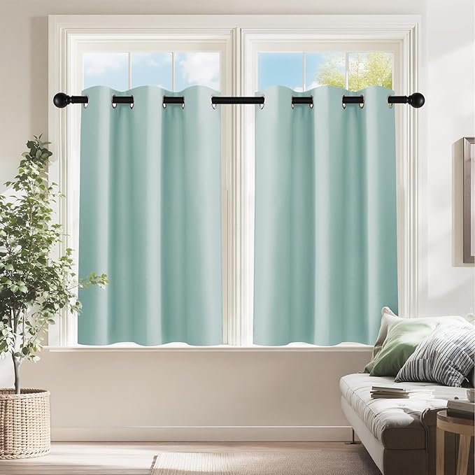 PONY DANCE Aqua Short Blackout Curtains 36 inch Length by PONYDANCE