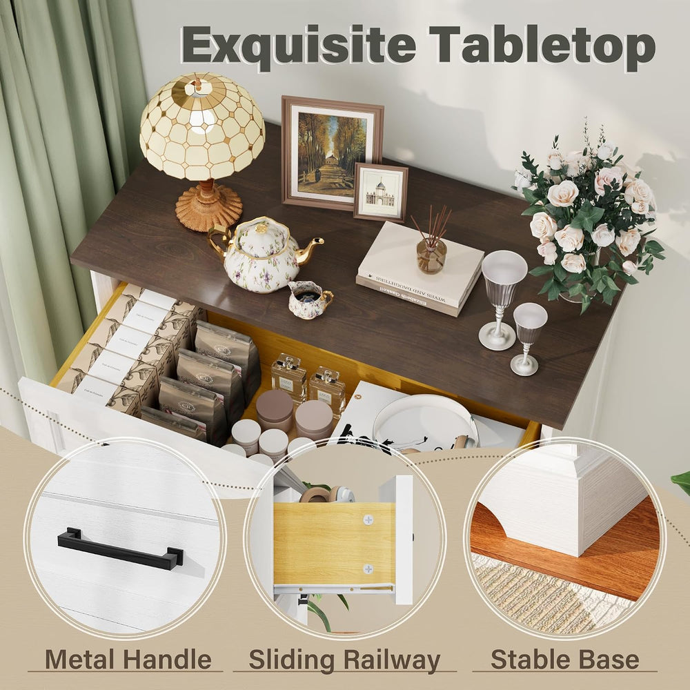 YESHOMY Tall Dresser for Bedroom, Farmhouse 5 Drawers Dresser, White&Brown