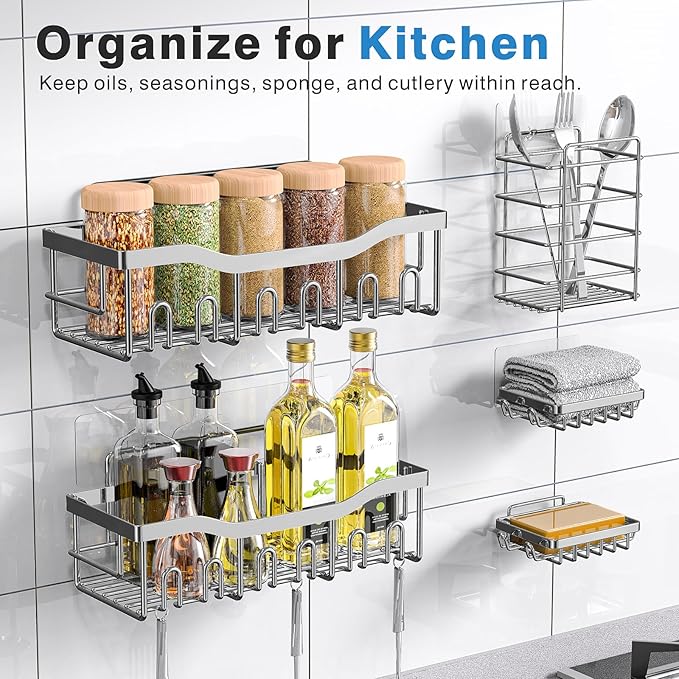EUDELE 5-Pack Rustproof Stainless Steel Shower Caddy – No Drill Adhesive - Image 6