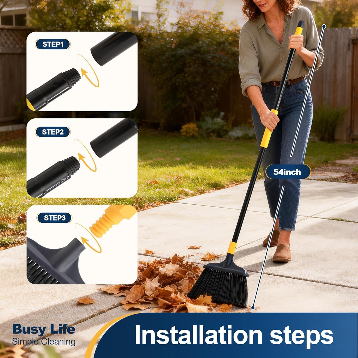 Yocada Heavy-Duty Broom Outdoor Commercial for Courtyard Garage Lobby Mall Market Floor Home Kitchen Room Office Pet Hair Rubbish 54Inch