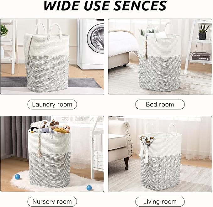 Woven Laundry Basket for Clothes, 65L Large Rectangle Laundry Hampers, Nursery - Image 7