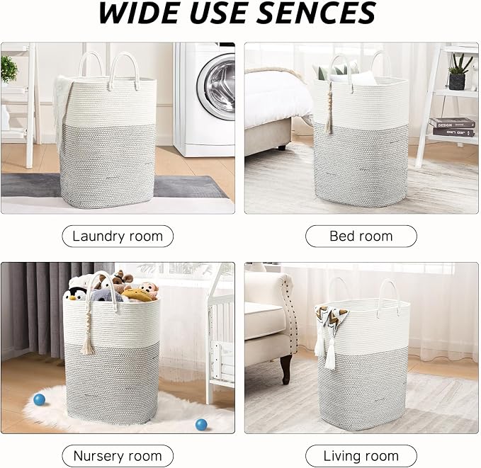 Woven Laundry Basket for Clothes, 50 L Large Rectangle Laundry Hampers - Image 7