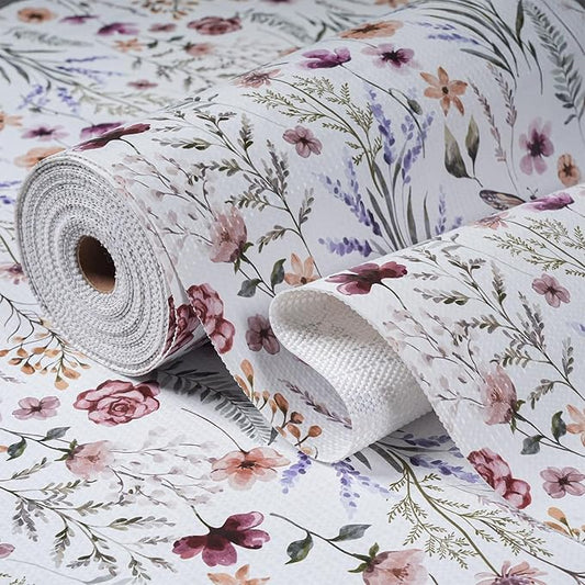 Floral Drawer and Shelf Liner for Kitchen Cabinets, 16IN x 20FT Non-Adhesive by Amiitay