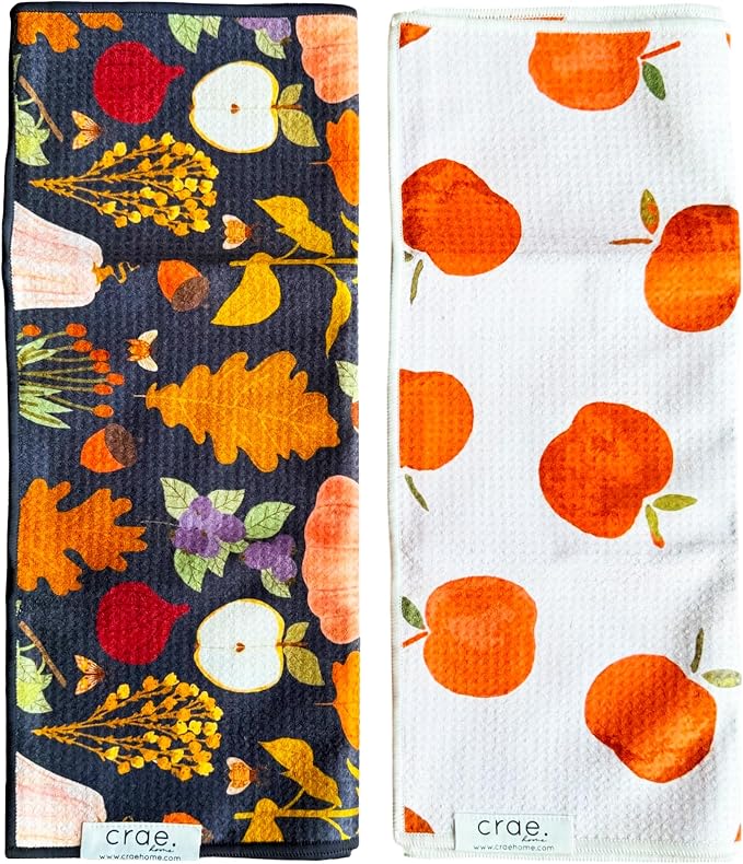 2 Double Sided Microfiber Hand Towels, 17x27 Inches Waffle Design Kitchen by CraeHome