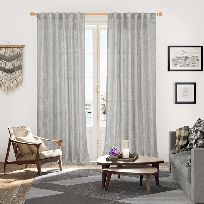 YoungsTex Dark Grey Linen Curtains 95 Inch Length - Image 2