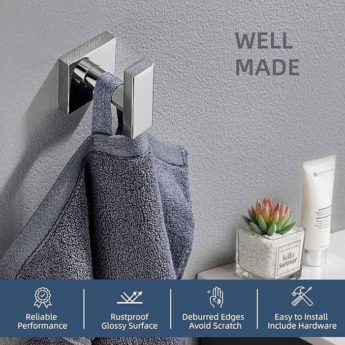 Angle Simple Towel Hook for Bathroom, SUS 304 Stainless Steel Robe Coat Hook - Image 6